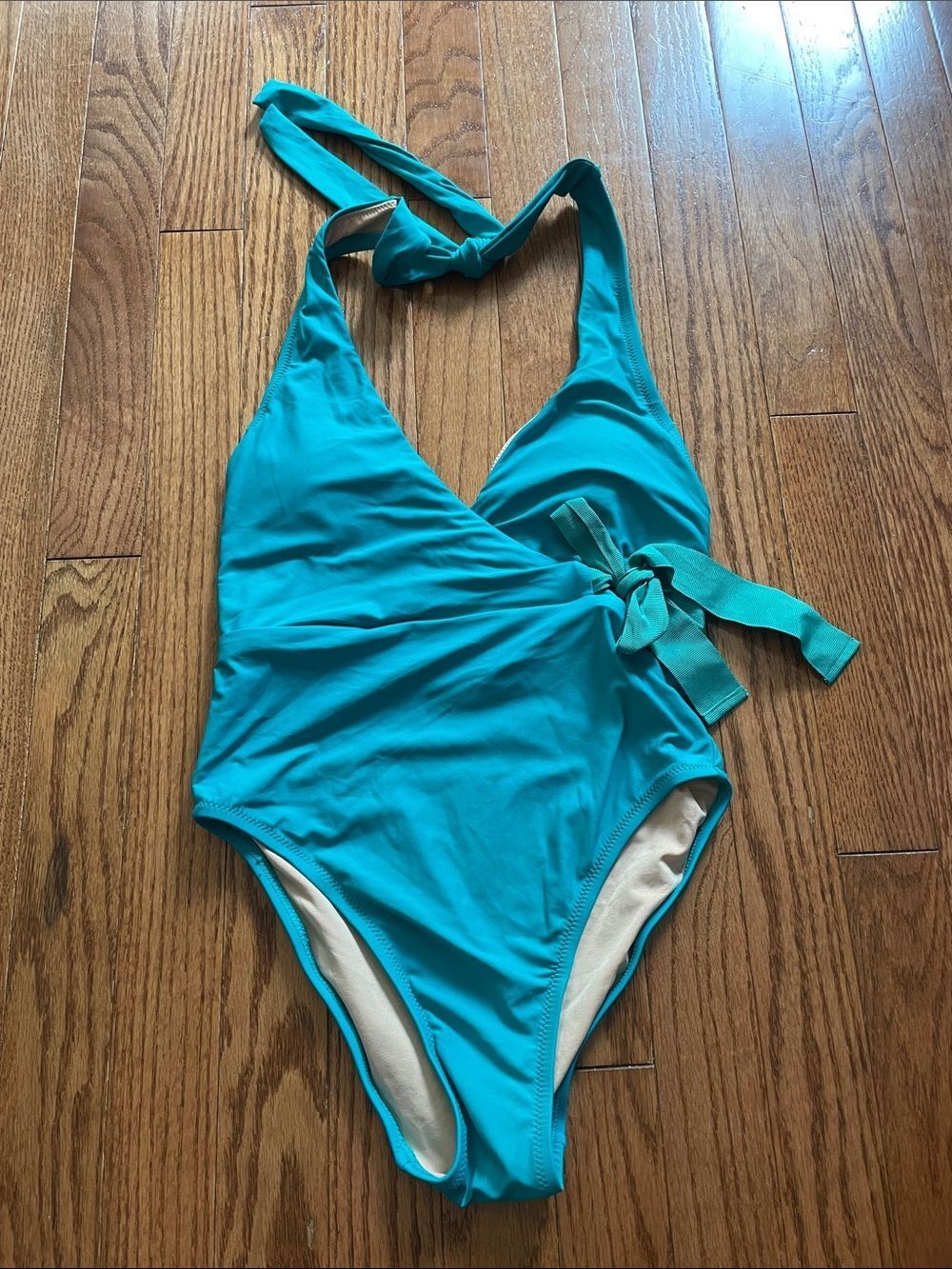 J.โCrew Teal Halter Wrap One Piece Swimsuit Womenโs Sz 0 NWT